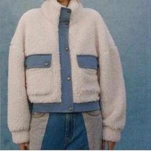 Vine & valley sherpa denim bomber  jacket snap/zip